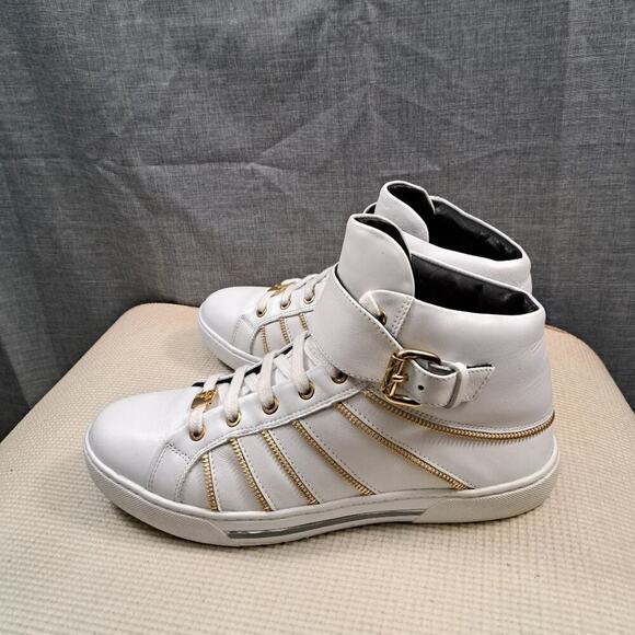White and Gold Versace Collection Scarpe Hi Sneaker Size 42 Men 9 - 9.5 - Picture 1 of 16